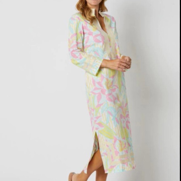 Sail to Sable Long Sleeve Maxi Tunic Dress - Pastel Palm Print - Picture 8 of 8